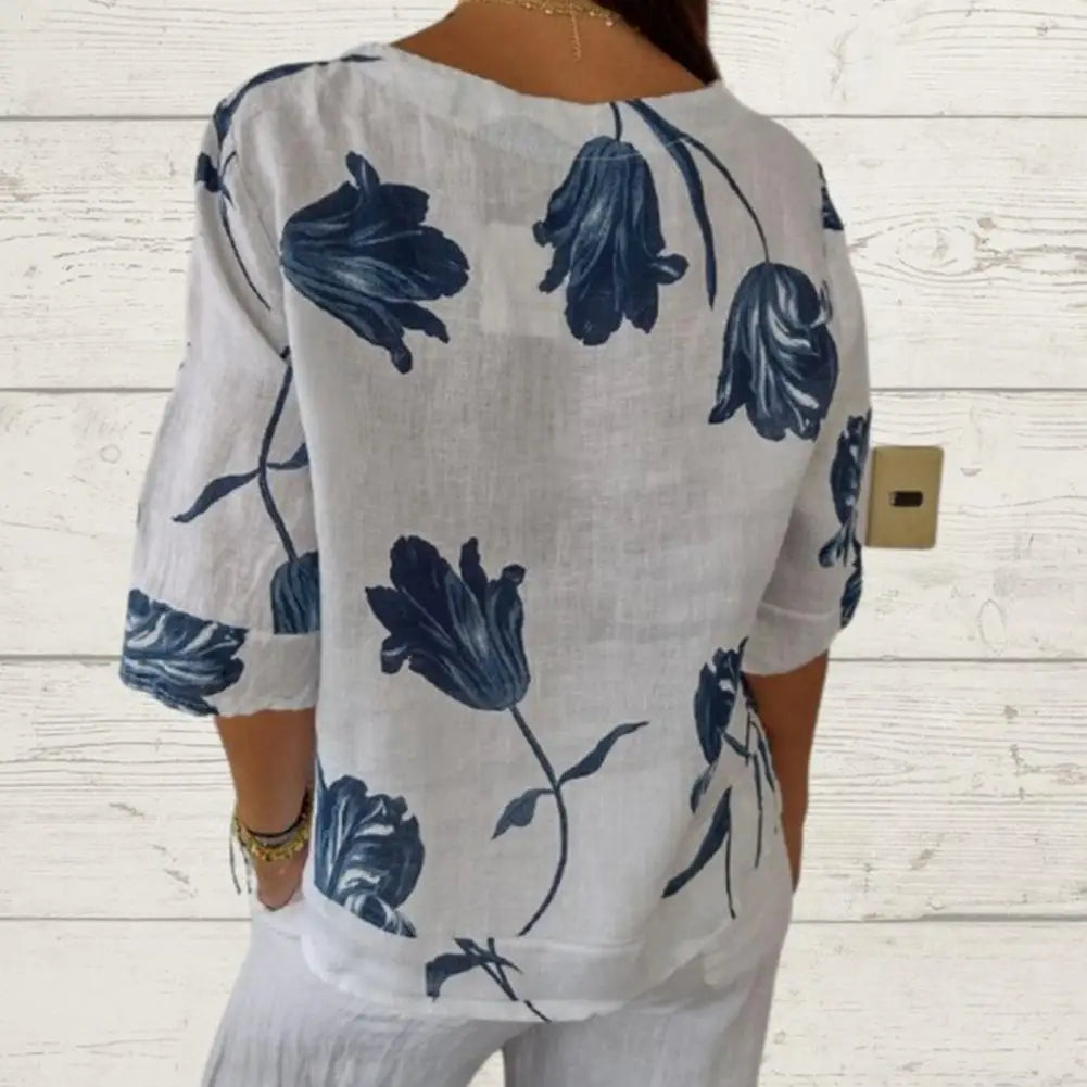 Printed V-neck tunic top