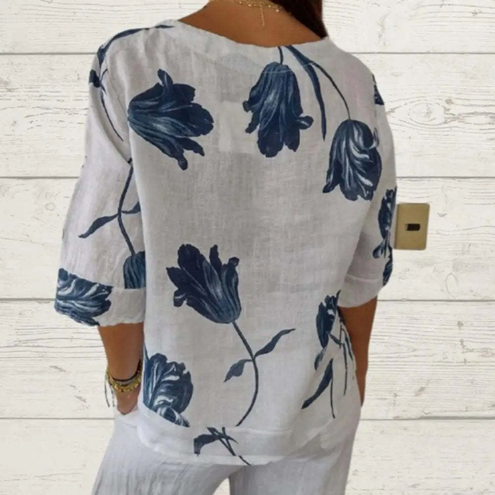 Printed V-neck tunic top