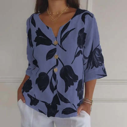 Printed V-neck tunic top