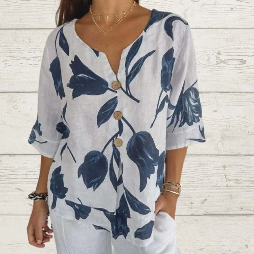 Printed V-neck tunic top