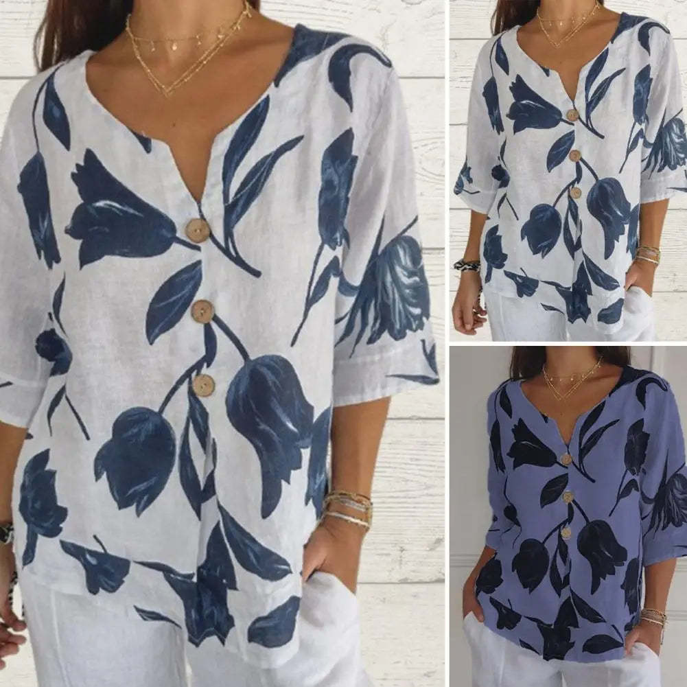 Printed V-neck tunic top