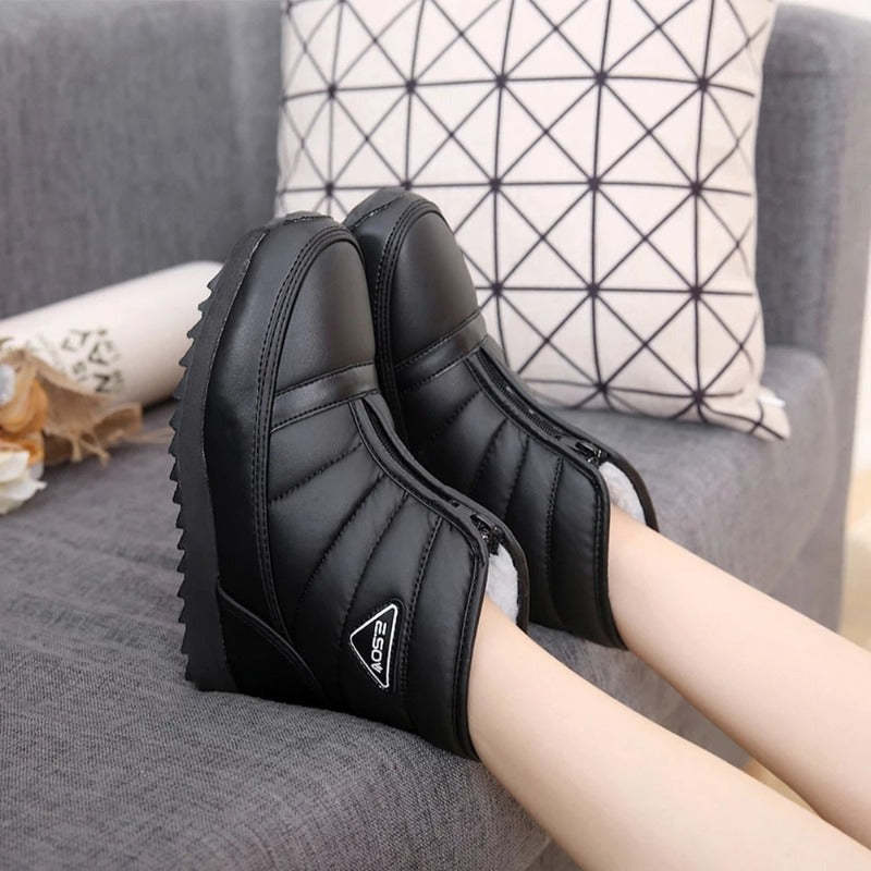 Women Zipper Orthopedic Shoes Plush Snow Ankle Boots