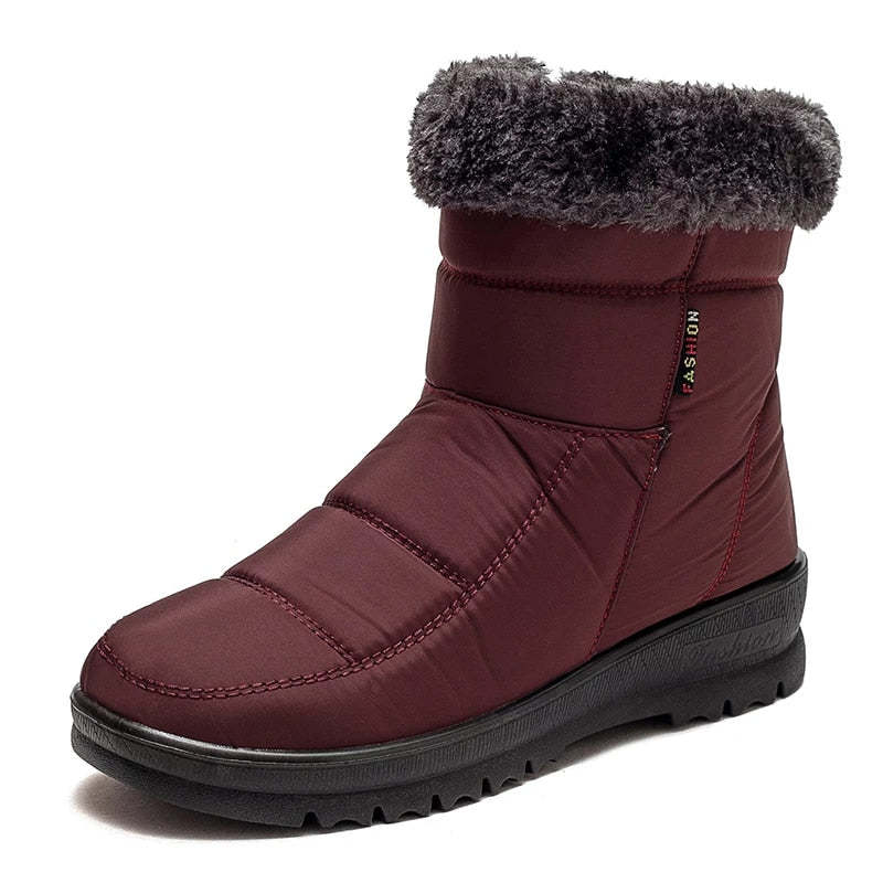 Women Casual Fur Snow Boots Nonslip Zipper Orthopedic Shoes