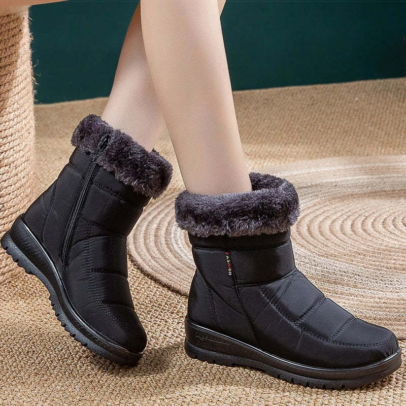 Women Casual Fur Snow Boots Nonslip Zipper Orthopedic Shoes