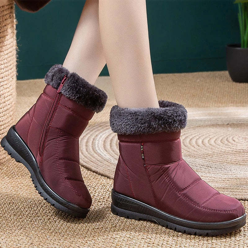 Women Casual Fur Snow Boots Nonslip Zipper Orthopedic Shoes