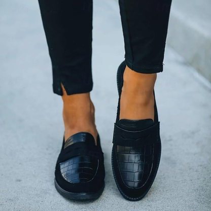 Women's Loafers Classic Loafers Daily Block Heel Round Toe Vintage Casual Walking Faux Leather Loafer Black