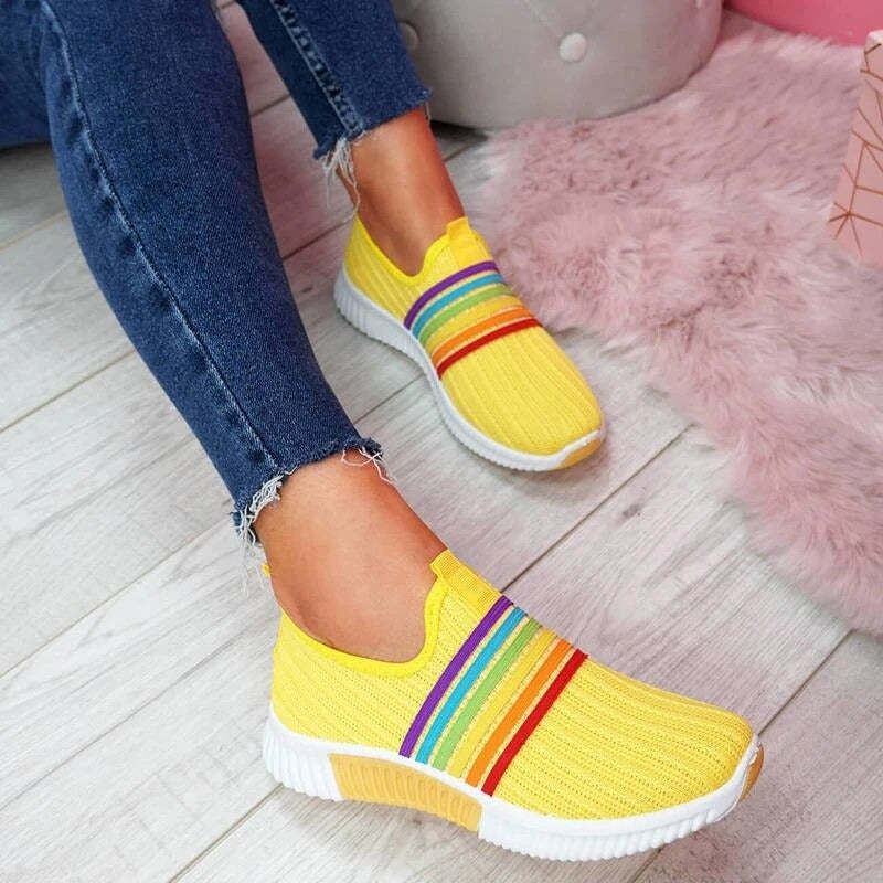 Comfortable Walking Orthopedic Shoes For Women Knitted Colorful Slip-on