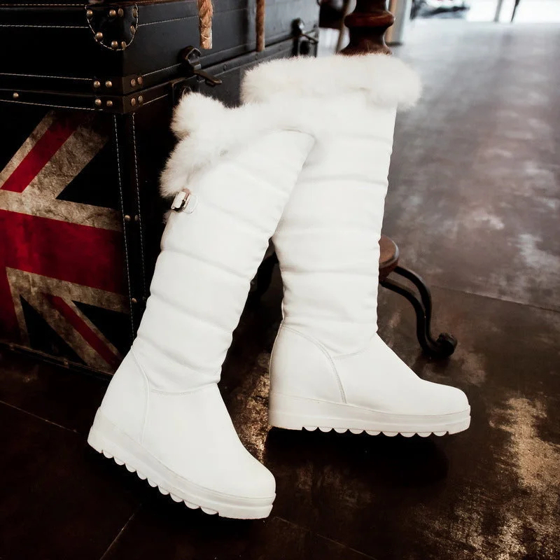 Women snow boots Knee high faux fur winter boots Warm slip on platform boots