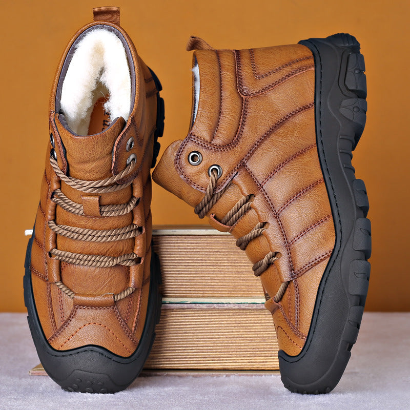 Waterproof Fur Lined Leather Boots for Men