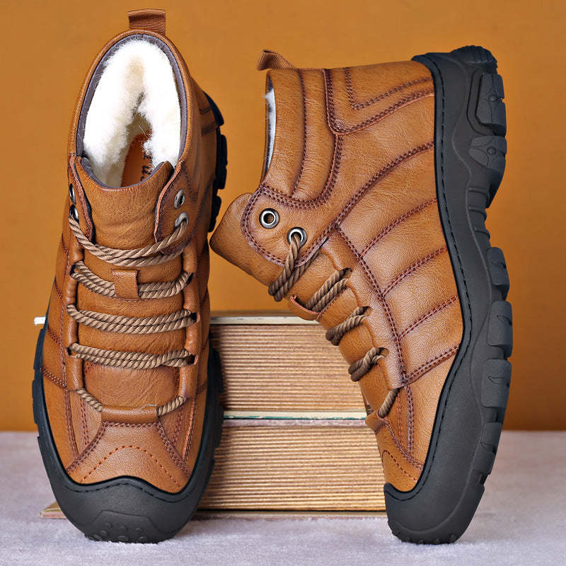 Waterproof Fur Lined Leather Boots for Men