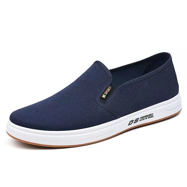 Men's Navy Blue Canvas Slip-On Shoes – Lightweight Casual Loafers with White Sole for Walking, Travel, and Daily Wear