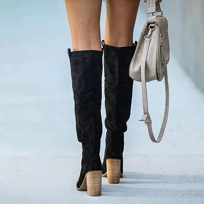 High block heel suede boots for a boho chic and comfortable look