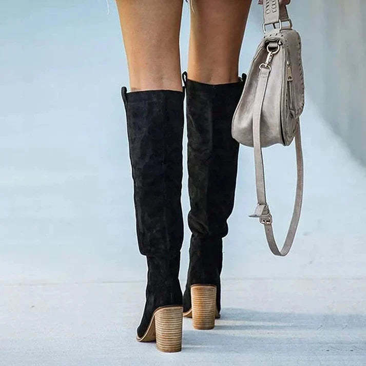 High block heel suede boots for a boho chic and comfortable look