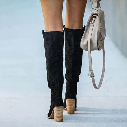 High block heel suede boots for a boho chic and comfortable look