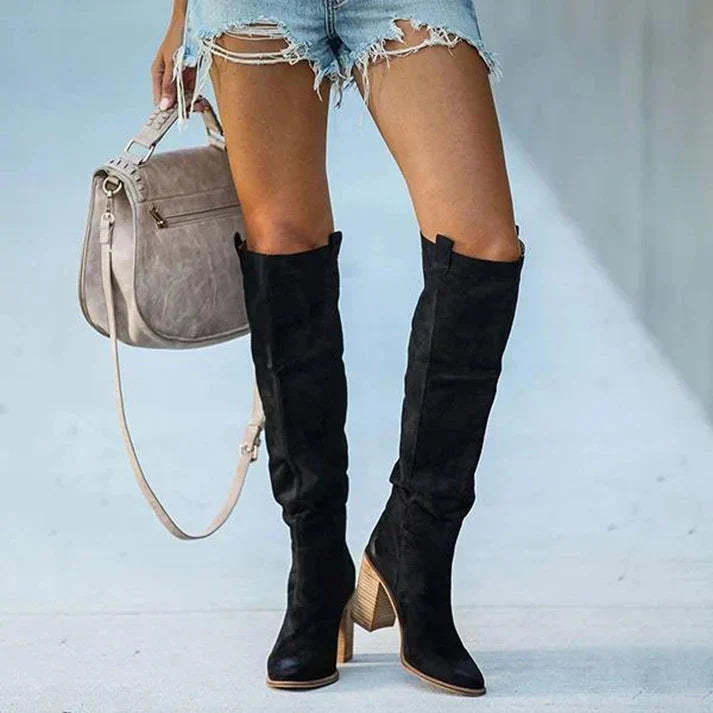 High block heel suede boots for a boho chic and comfortable look