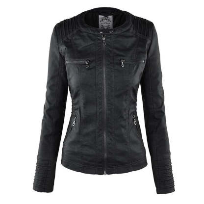 Vegan Leather Jacket With Detachable Hood