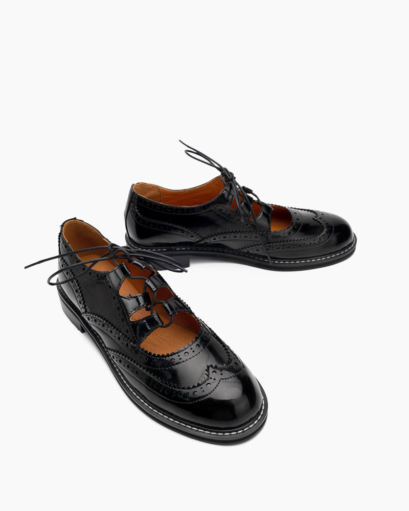 Women's Lace-Up Wingtip Perforated Leather Oxfords