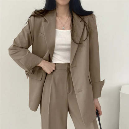 Plain Blazer and Straight Fit Pants Set