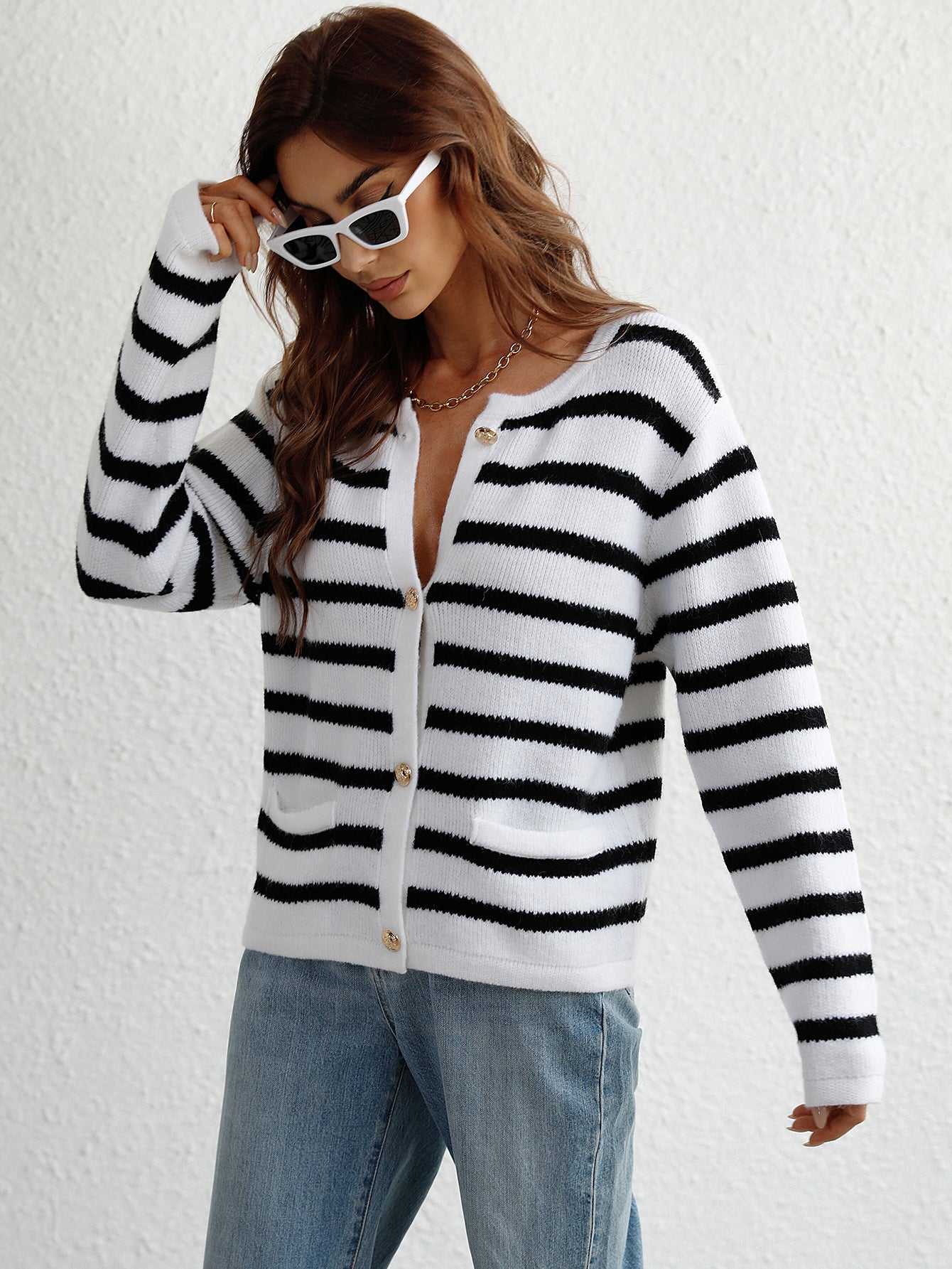 Striped Button-Up Cardigan