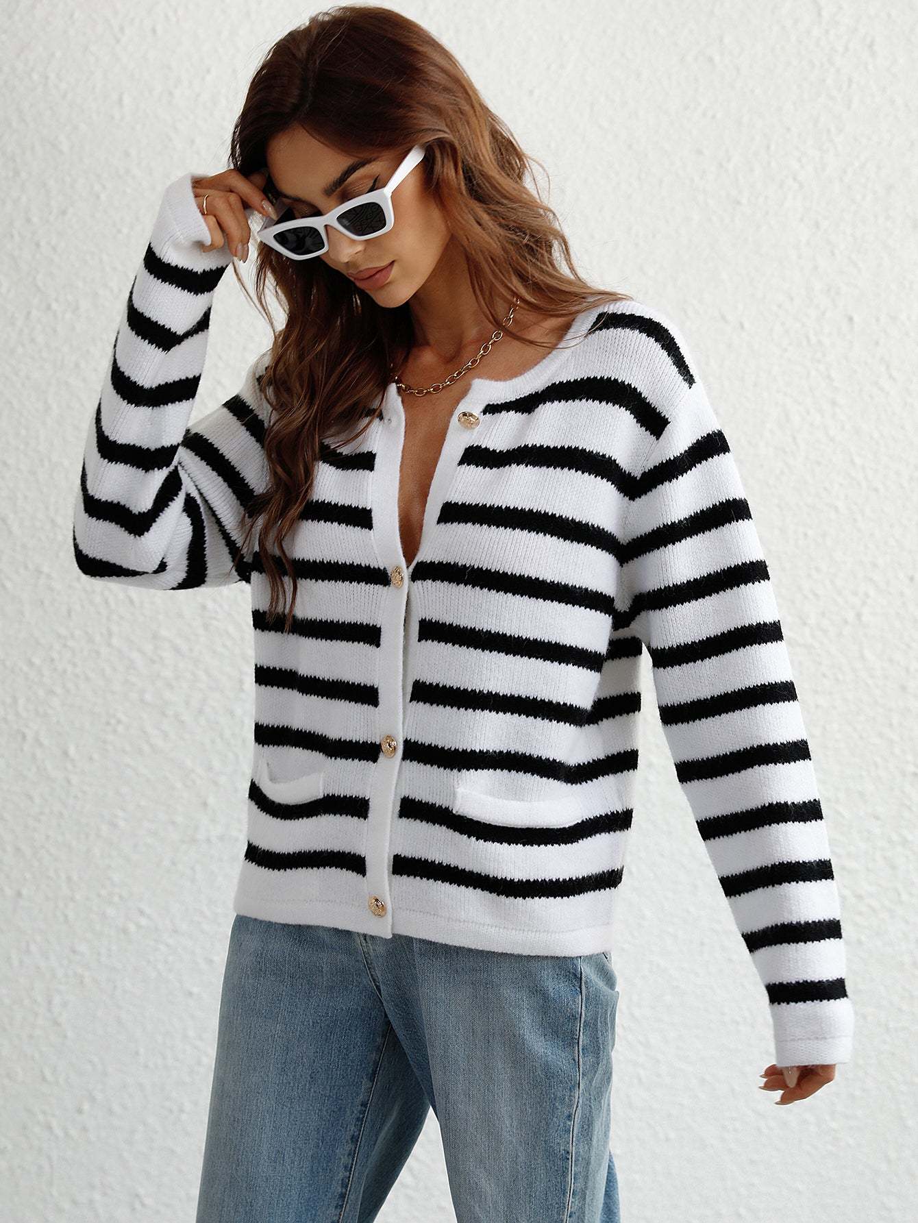 Striped Button-Up Cardigan