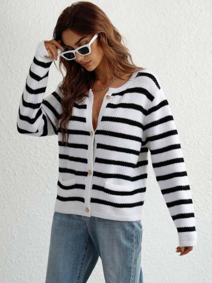 Striped Button-Up Cardigan