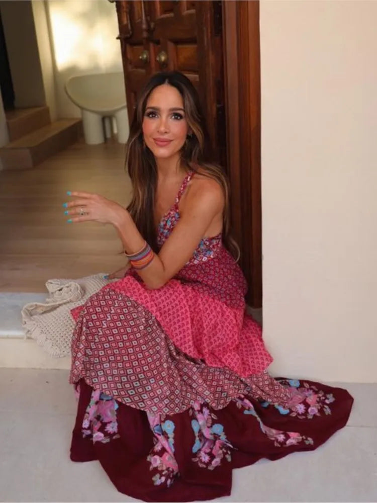 Tiered Pattern Mix Summer Dress