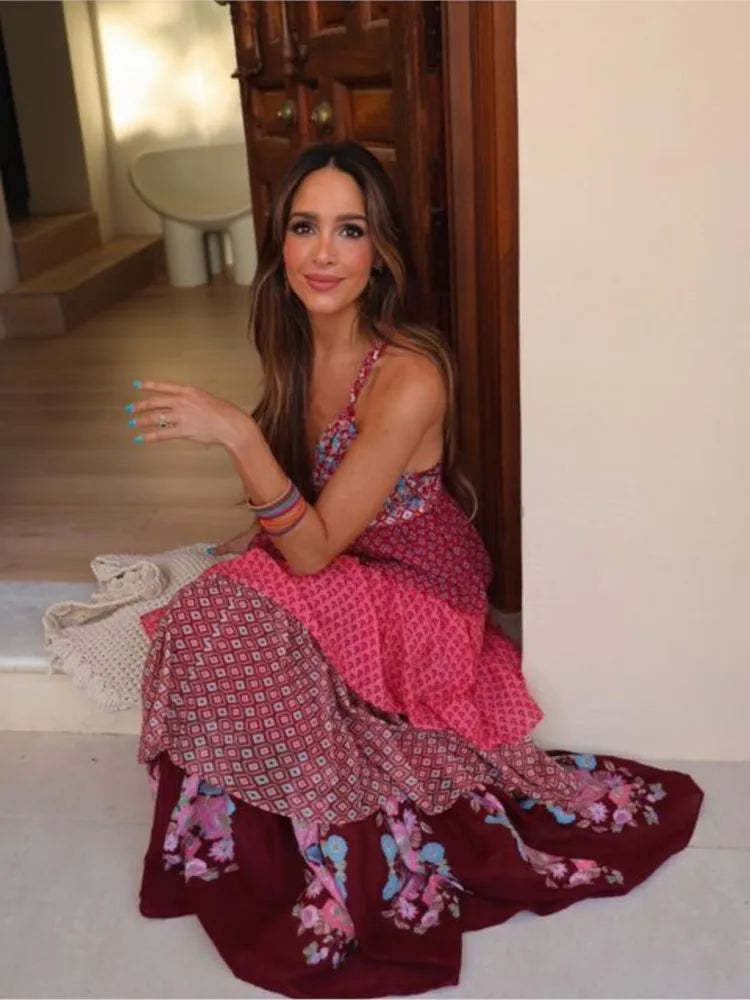 Tiered Pattern Mix Summer Dress
