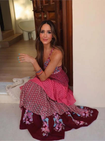Tiered Pattern Mix Summer Dress