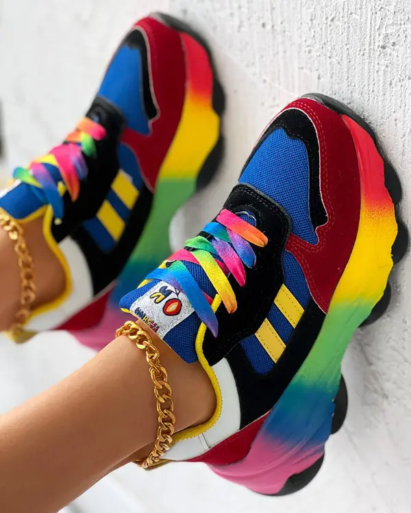 Colorblock Lace-up Platform Sneakers