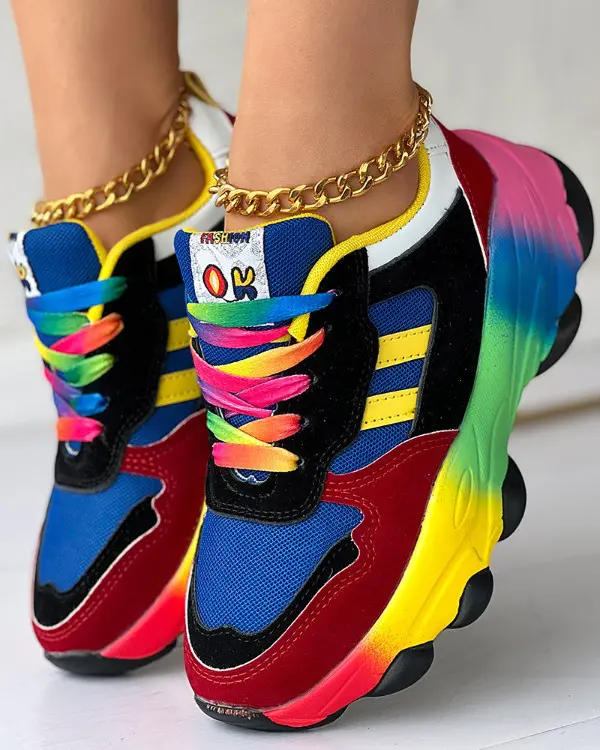 Colorblock Lace-up Platform Sneakers
