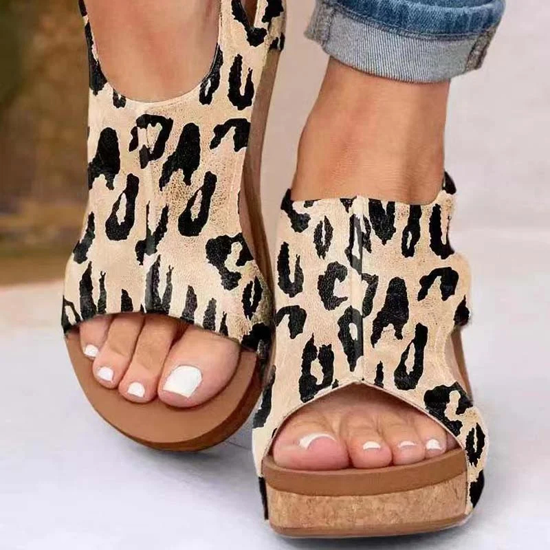 Cork Platform Wedges Slingback Ankle Buckle Strap Sandals