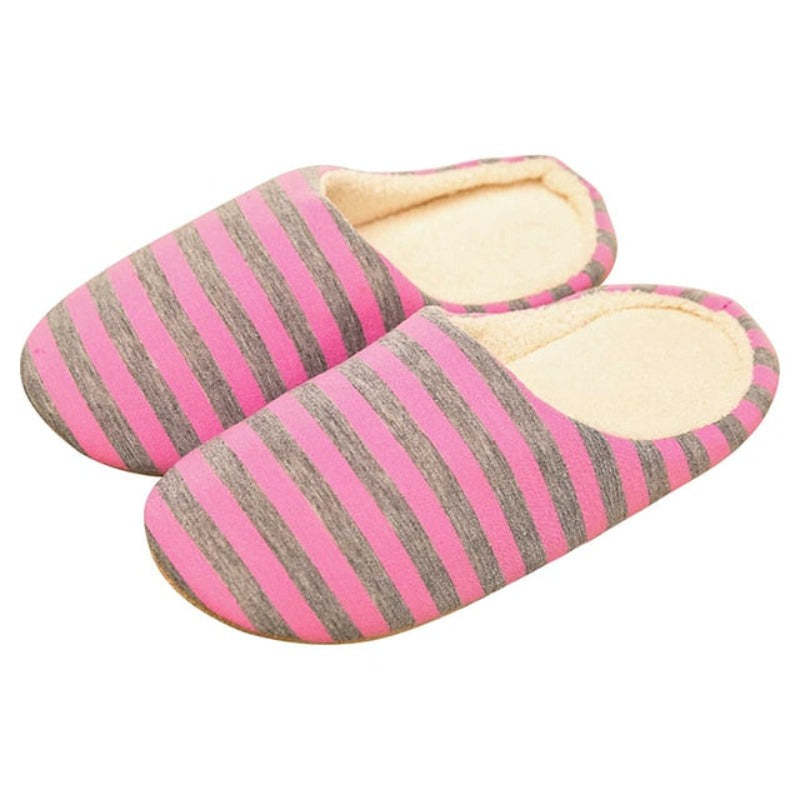 Women Warm Indoor Slippers Fur Striped Winter Slides