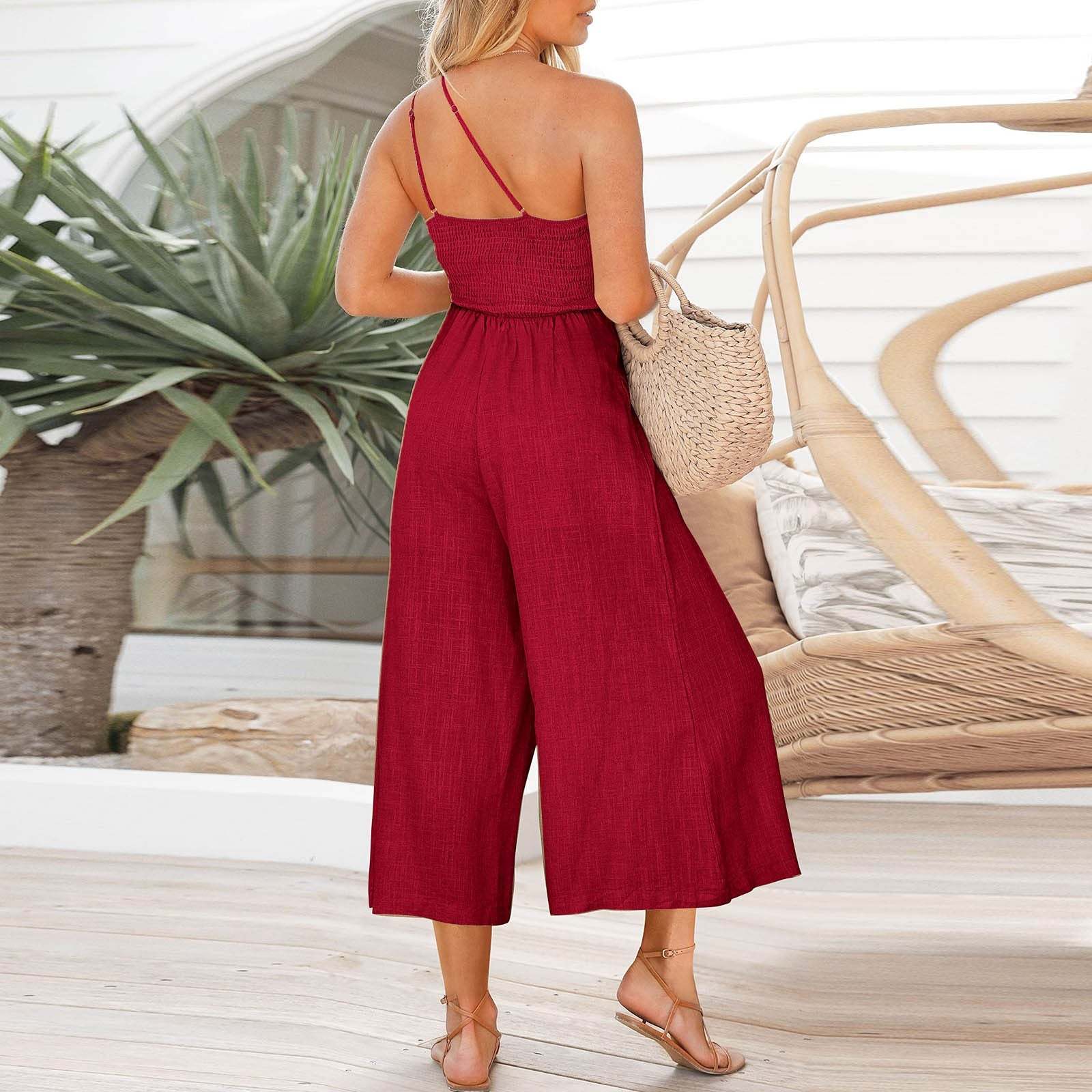 Linen Sling Jumpsuit with Wide Legs