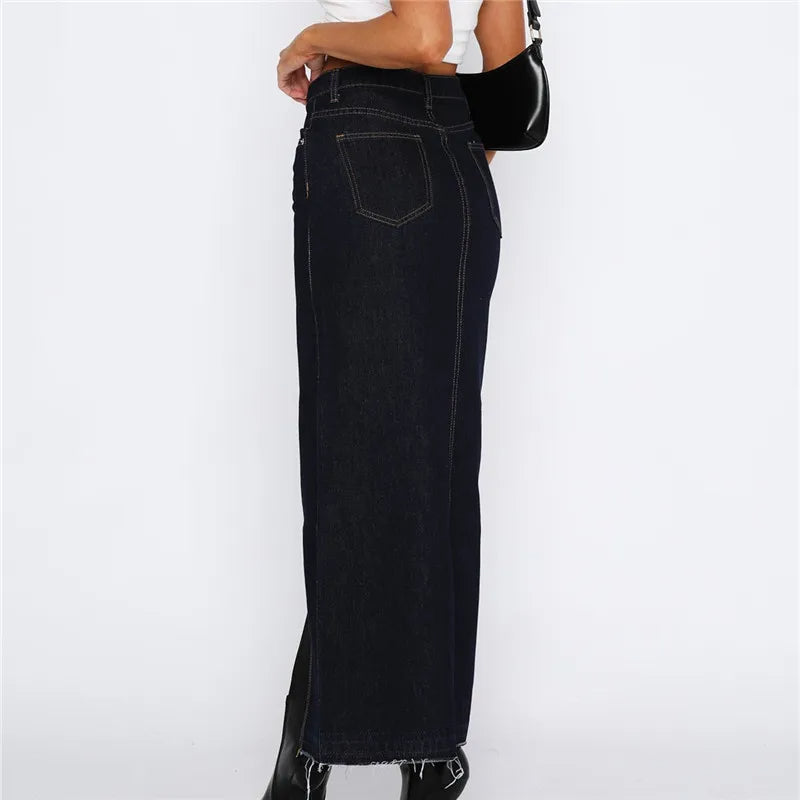 Slit-Front Denim Maxi Skirt