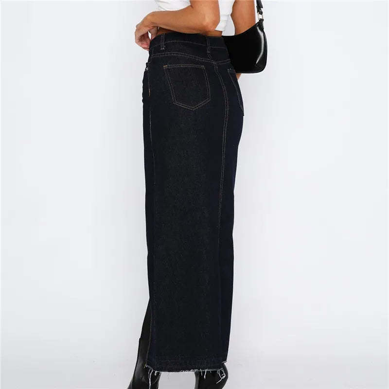 Slit-Front Denim Maxi Skirt