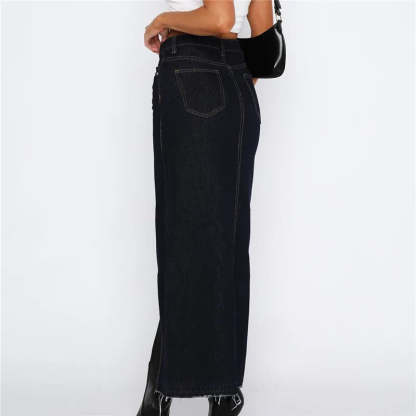 Slit-Front Denim Maxi Skirt