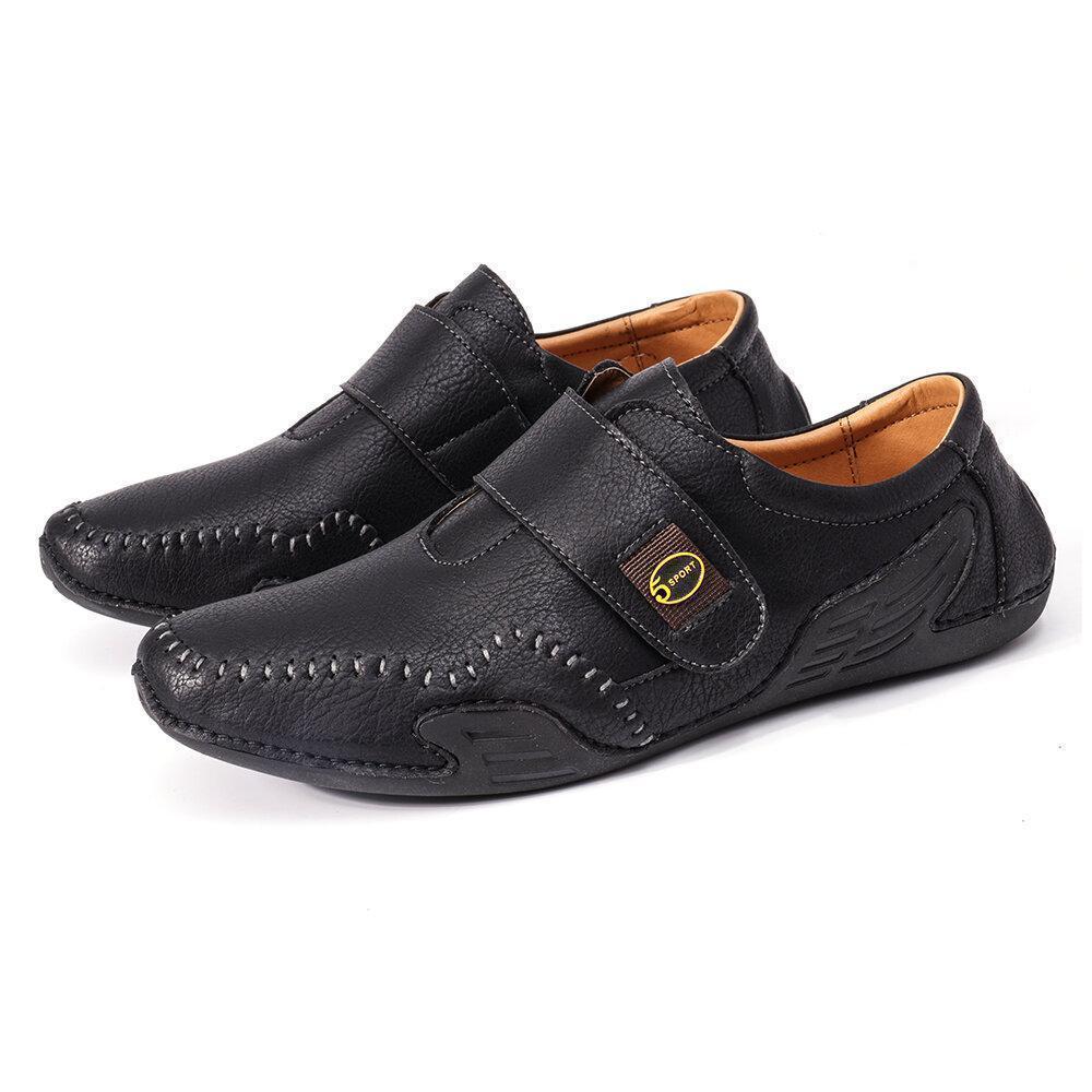 Men's Hand Stitching Leather Hook Loop Soft Casual Driving Shoes