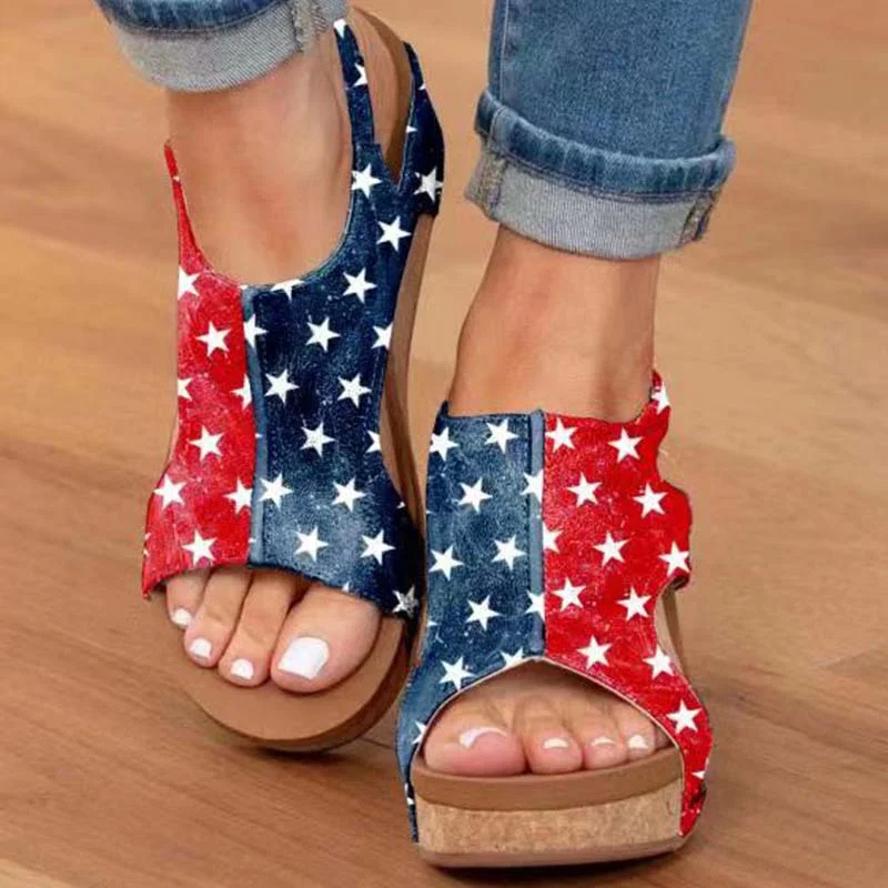 Cork Platform Wedges Slingback Ankle Buckle Strap Sandals