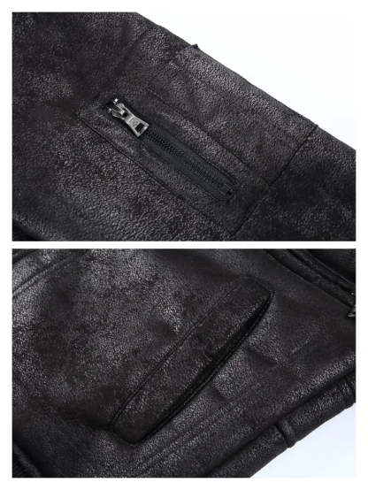 Vegan Leather Jacket with Shearling Collar