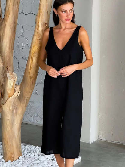  Linen Split Midi Dress