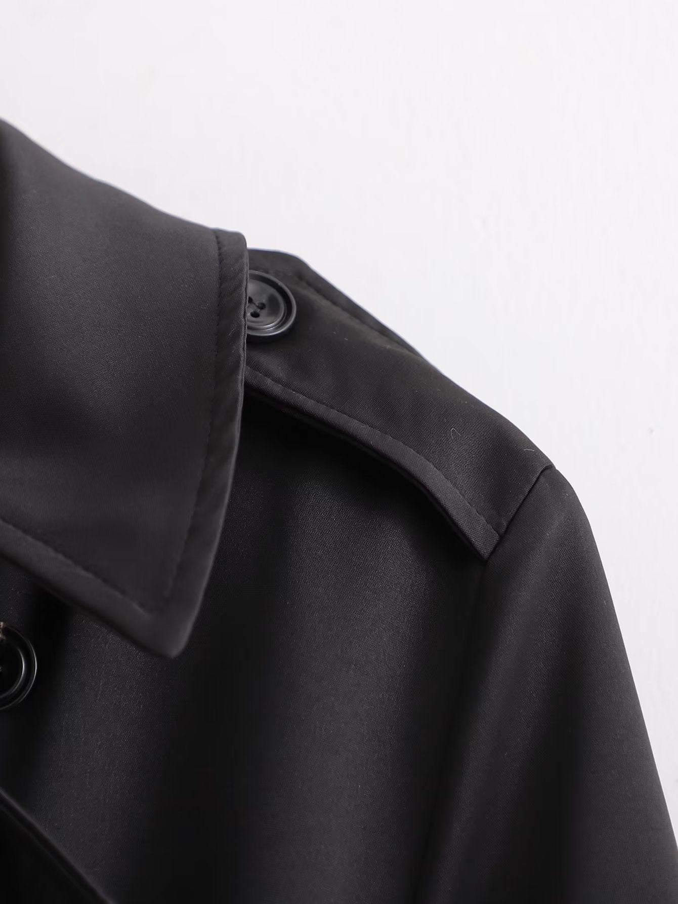 Women's Black Breasted Trench Coat
