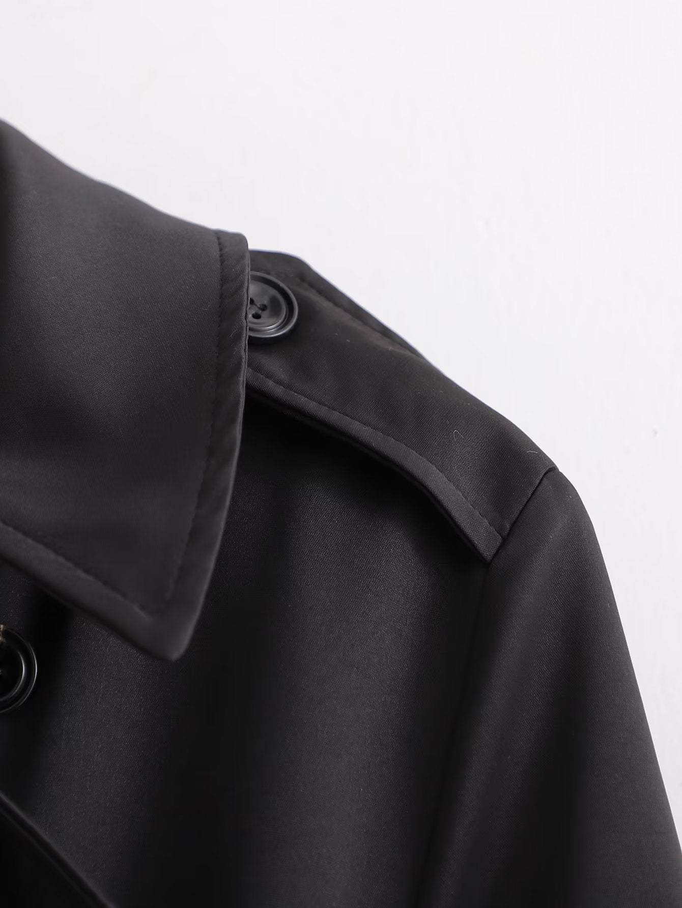 Women's Black Breasted Trench Coat