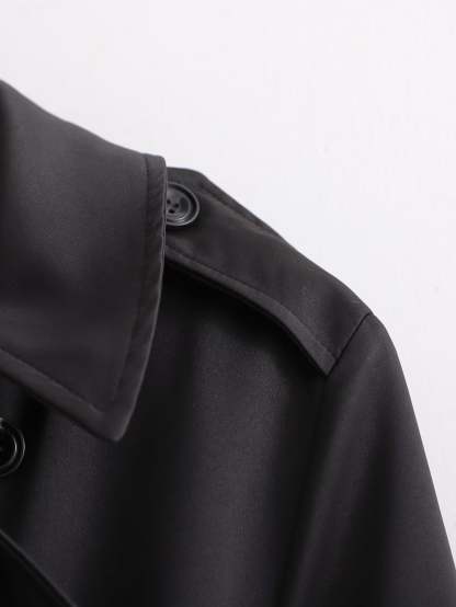 Women's Black Breasted Trench Coat