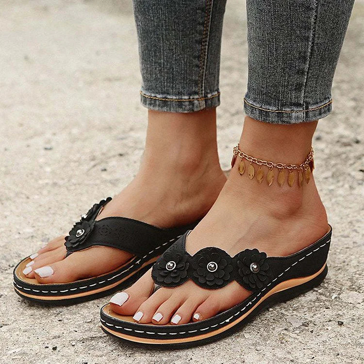 Women's Flowers Clip Toe Wedge Beach Sandals