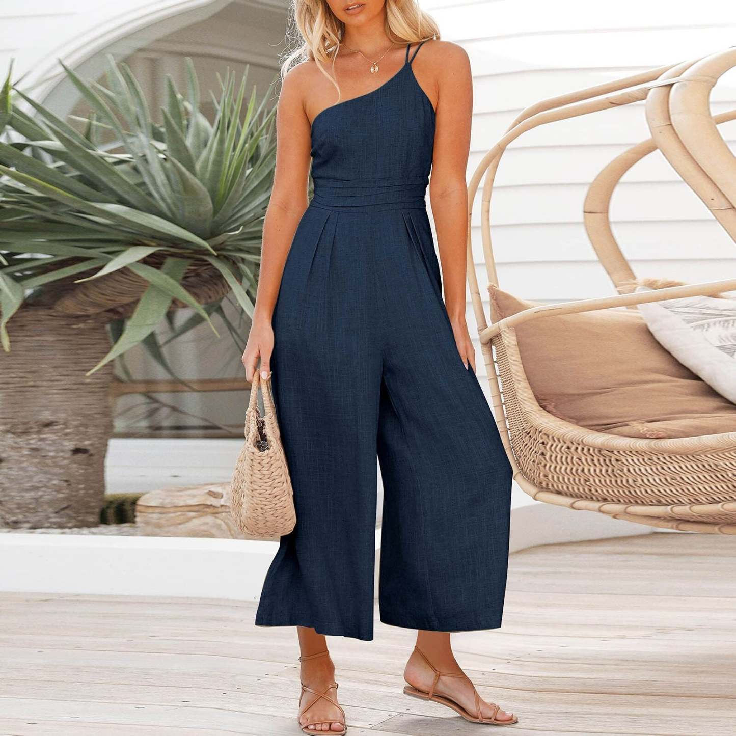 Linen Sling Jumpsuit with Wide Legs