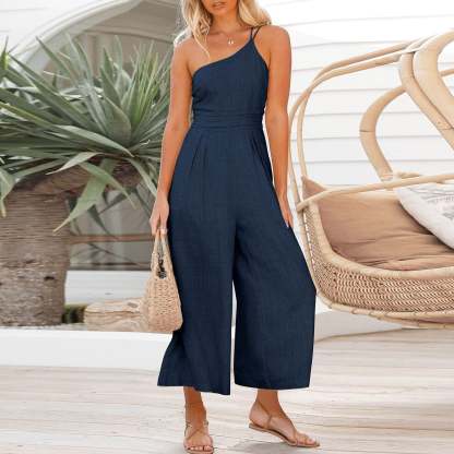 Linen Sling Jumpsuit with Wide Legs