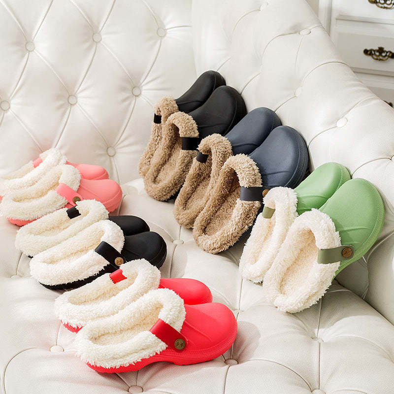 Plush Winter Slippers Women Heel Support Waterproof Slides
