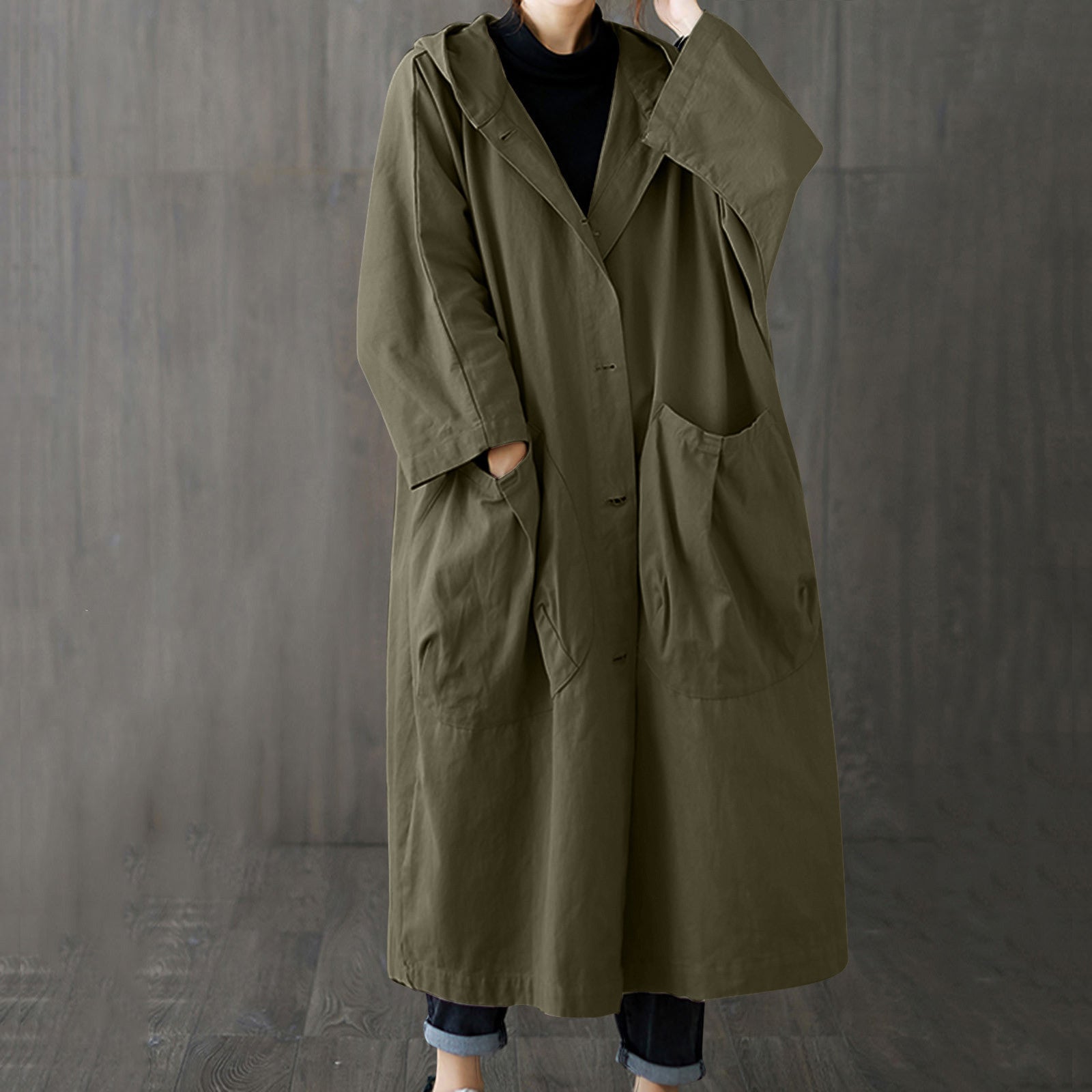 Windproof OverSized Trench Coat With Pockets