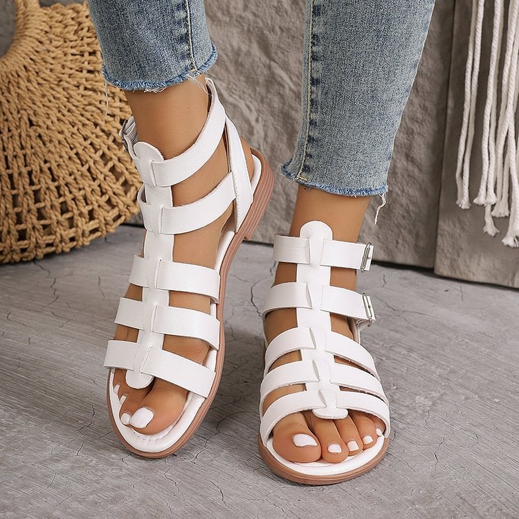 Summer Hollow Woven Thick Heel Non-Slip Sand Roman Shoes