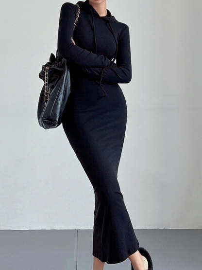Casual Hooded Dress with Drawstring